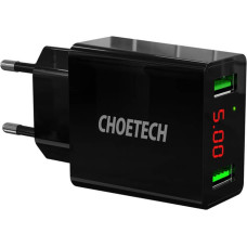 Choetech C0028 2*USB-A network charger with display (black)