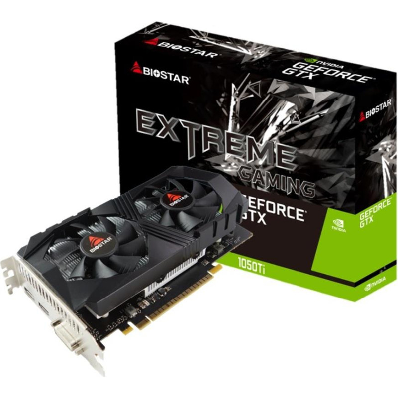 Biostar Graphics Card|BIOSTAR|NVIDIA GeForce GTX 1050 TI|4 GB|GDDR5|128 bit|PCIE 3.0 16x|Memory 7008 MHz|GPU 1291 MHz|Dual Slot Fansink|1xDVI-D|1xHDMI|1xDisplayPort|VN1055TF41