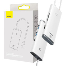 Baseus Hub 6in1 Baseus Lite Series, USB-C to 2x USB 3.0 + HDMI + USB-C + TF/SD (white)