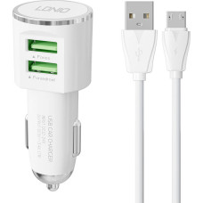 Ldnio DL-C29 car charger, 2x USB, 3.4A + Micro USB cable (white)