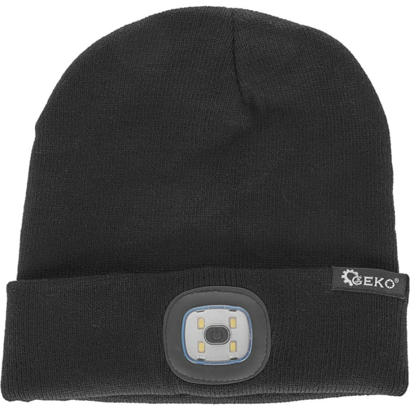 Geko CZAPKA ZIMOWA Z LAMPKĄ LED CZARNA