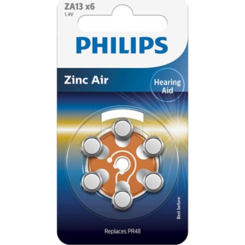 Philips 1x6 Philips Zinc-Air PR48 / 13 Hörgeräte Batterie