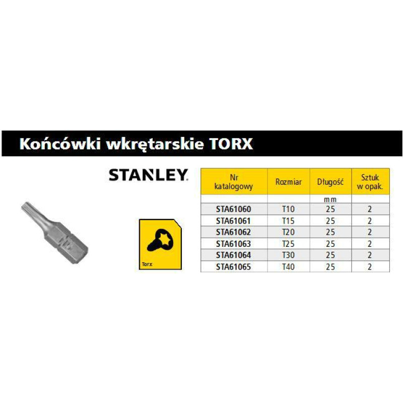 Stanley KOŃCÓWKA TORX T30 x 25mm /2szt.