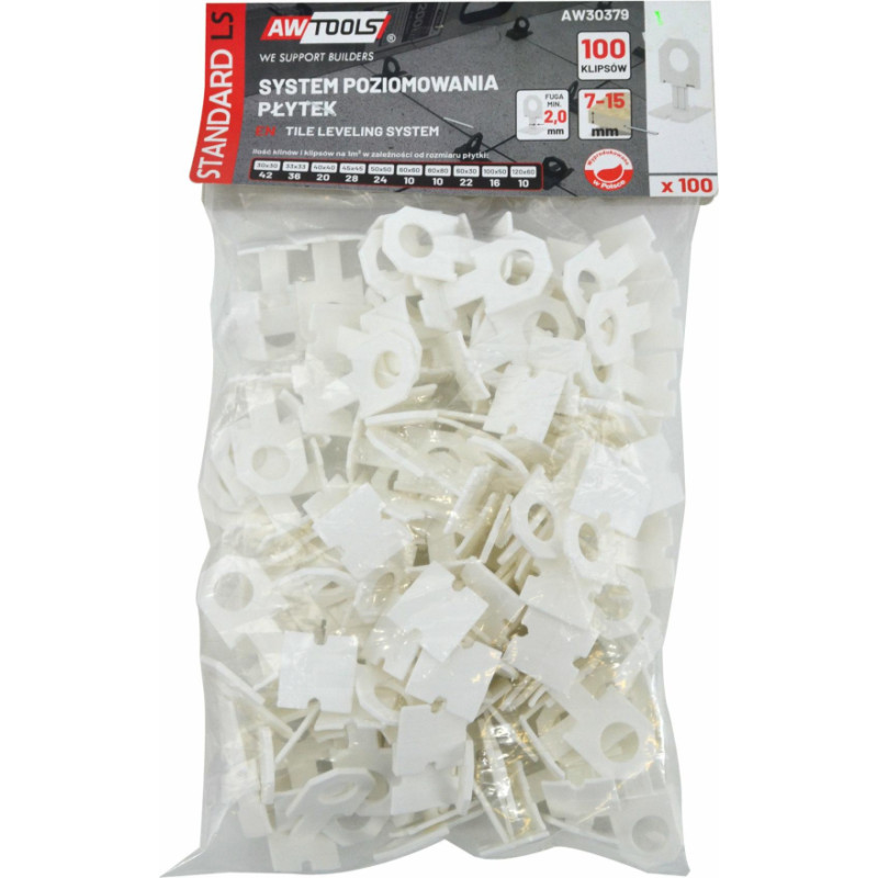 Awtools AW TILE LEVEL. SYST. CLIP SET ST 2.0mm 7-15mm 100pcs