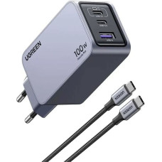 Ugreen Nexode Pro EU 3-Port GaN PD Fast Charger With USB-C Cable Universāls Melns, Pelēks AC Ātrā uzlāde Iekštelpas