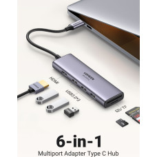 Ugreen CM511 5-in-1 Adapter USB-C Hub to 3x USB3.0 + HDMI + TF/SD Gray