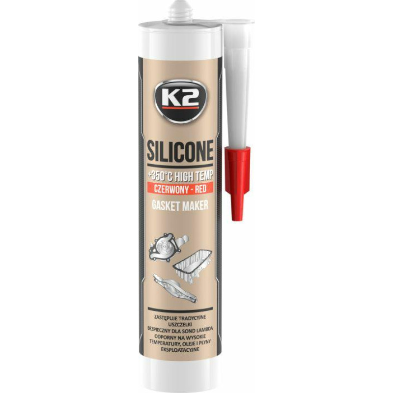 K2 SILIKON CZERWONY 300G WYSOKOTEMPERATUROWY +350st, PŁYNNA USZCZELKA
