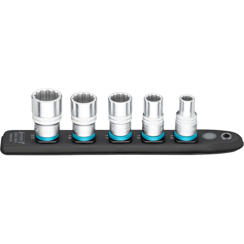 Hazet SmartRail 1/2 socket set double hexagon, 5 pieces (black, SW 10 - SW 22, short)