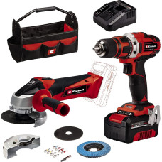 Einhell Tool set TE-TK 18/2 Li Kit (red/black, Cordless drill driver and Cordless angle grinder, Li-Ion battery 4.0Ah)