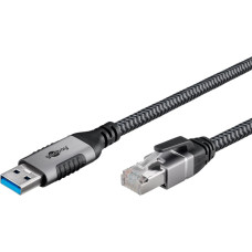 Goobay Ethernet cable USB-A 3.2 Gen1 male > RJ-45 male, LAN adapter (black/silver, 2 meters)