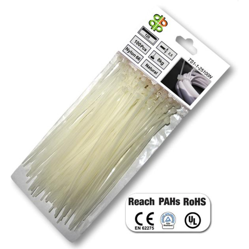 Bradas OPASKA PLASTIKOWA BIAŁA  2,5 x 80mm 100szt.