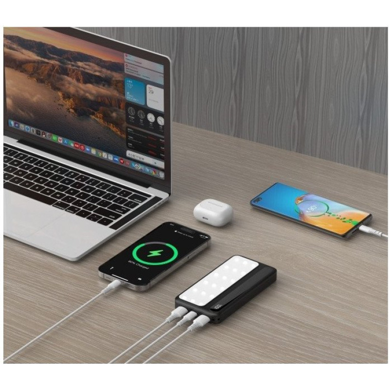 Rebeltec Powerbank P10 LCDPD 10 000mAh LAMP z funkcją mocnego źr&oacute;dła światła, moc wyjściowa 22,5W Port Delivery (PD20W)