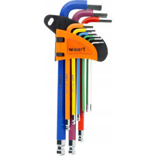 Waart ZESTAW KLUCZY SZEŚCIOKĄTNYCH Z KOŃCÓWKĄ KULISTĄ, KOLOROWE, 1.5-10 mm, DŁUGIE, 9 SZT.