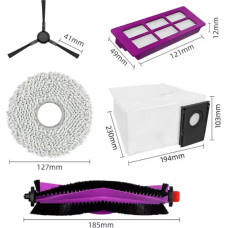 Midea V15 Spare Parts kit: 1x Side Brush, 2x Mop Pad, 1x Roller Brush, 1x Filter, 1x Dust Bag