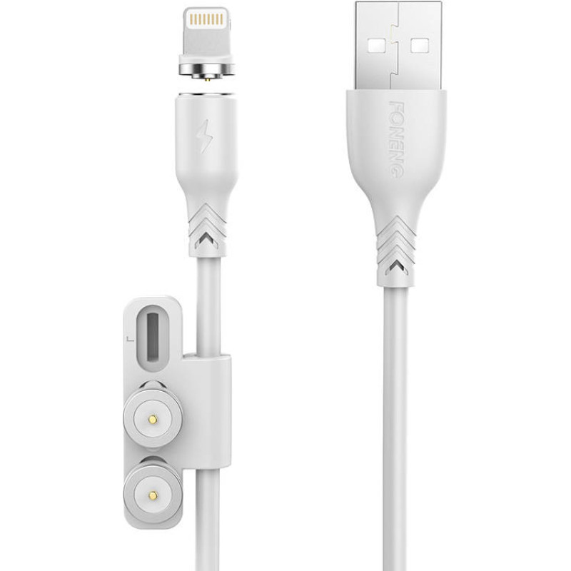 Foneng X62 Magnetic 3in1 USB to USB-C / Lightning / Micro USB Cable, 2.4A, 1m (White)