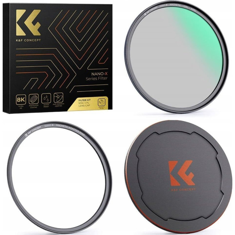 K&F Concept Zestaw 3w1 Filtr Polaryzacyjny Cpl Pierścień Magnetyczny Dekielek K&f 67 Mm / Sku.1705