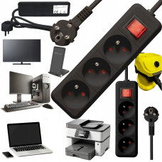 Bounn Listwa zasilająca Bounn BOUNN listwa zasilaj&Auml;ca antyprzepi&Auml;ciowa 3 gniazda 1,5 m czarna 16A