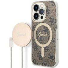 Guess Loader Guess Set Guess case + wireless charger GUBPP14LH4EACSW Apple iPhone 14 Pro brown/brown hard case 4G Print MagSafe