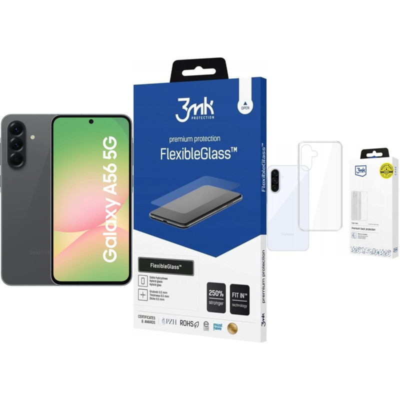 Samsung Smartfon Samsung Galaxy A56 5G 8/256GB Grafitowy  (SM-A566BZKCEUE) + FlexibleGlass + Etui Clear Case