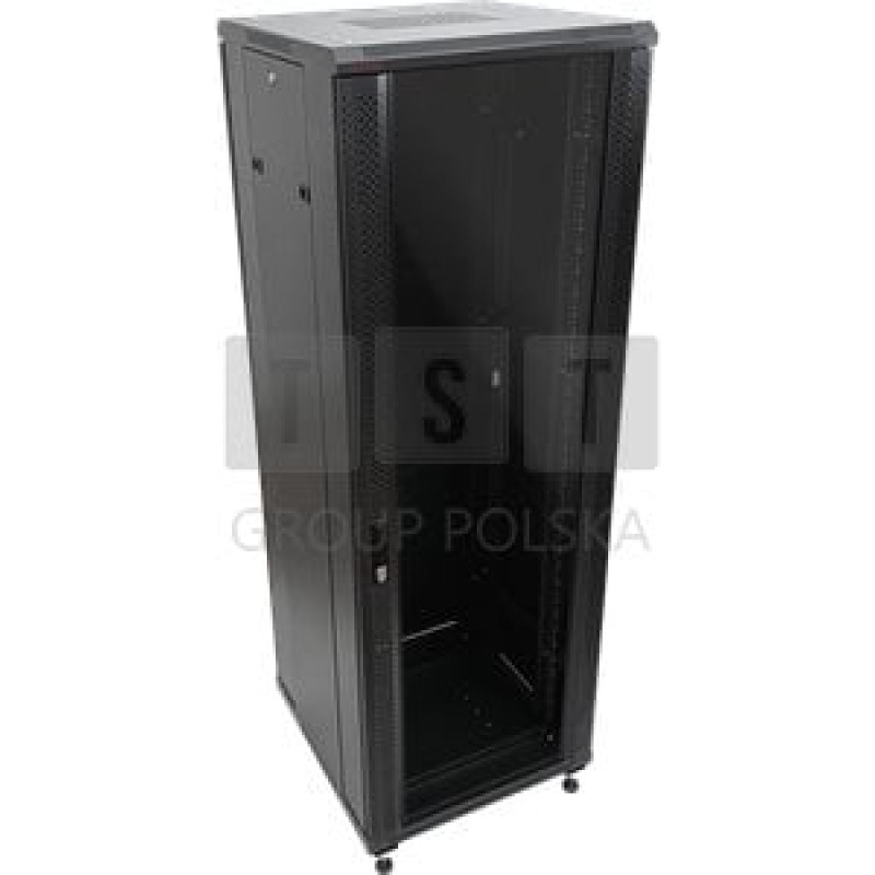 Q-Lantec Szafa serwerowa 27U 600x1000, drzwi przednie szklane, drzwi tylne stalowe perforowane, zamek, 4 belki nośne, 4 regulowane stopki, do samodzielnego montażu, kolor czarny Q-LANTEC