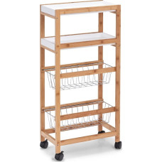 Zeller Wózek do kuchni w kolorze białym, barek na kółkach, pomocnik kuchenny, półka do kuchni, białe półki, meble bambusowe, ZELLER