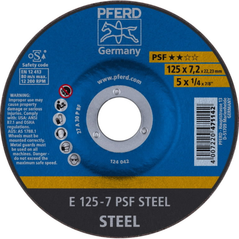 Pferd Slīpēšanas disks PSF Steel 125x7,2mm, Pferd