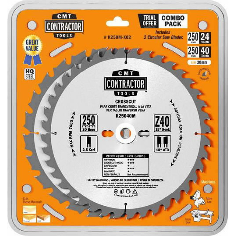 CMT Zāģripu komplekts, 2gab. 250x2,6/30mm Z24/40, CMT