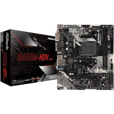 Asrock Mainboard|ASROCK|AMD B450|SAM4|Micro-ATX|Memory DDR4|Memory slots 2|1xPCI-Express 2.0 1x|1xPCI-Express 3.0 16x|1xM.2|1x15pin D-sub|1xDVI-D|1xHDMI|2xUSB 2.0|4xUSB 3.1|1xPS/2|1xRJ45|3xAudio port|B450M-HDVR4.0