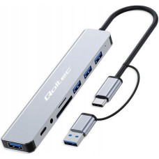 Qoltec HUB Adapter 8w1 USB-C/USB | USB-C | 4xUSB | SD/TF card | Jack    3.5mm TRRS