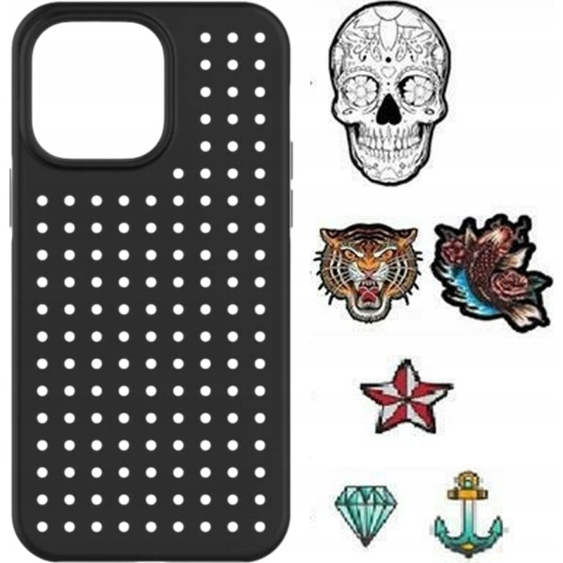 Pinit Zestaw Etui Pinit Dynamic + Tattoo Pin iPhone 14 6.1" czarny/black wz&oacute;r 3