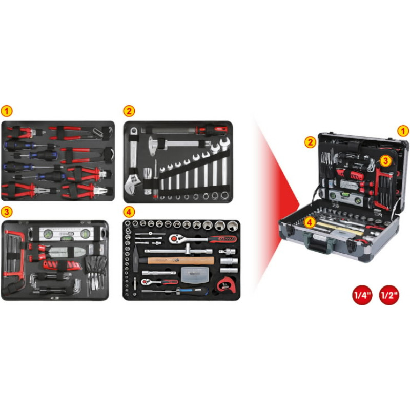 Ks Tools Universālais instrumentu komplekts 1/4"+1/2", 127 gab., KS Tools