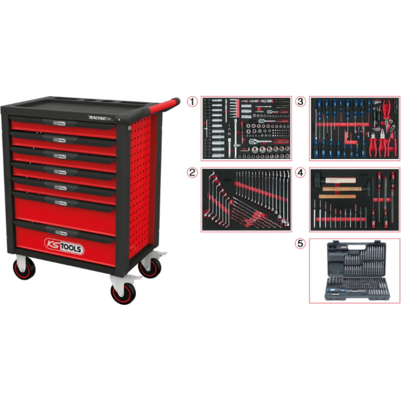 Ks Tools Instrumentu ratiņi RACINGline, 7 atvilktnes +515gab. kompl., KS Tools