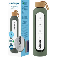 Wessper Wessper B1 Borosilicate 500 ml Szklana butelka na wodę z miarką motywacyjną z oliwkowym etui