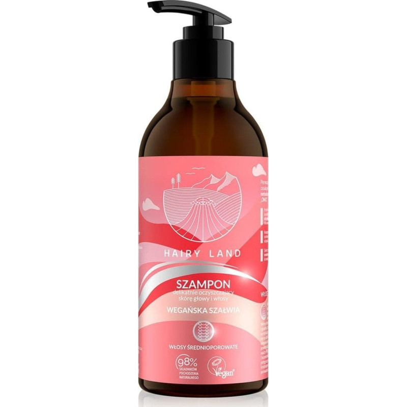 Hair Queen Hairy Land Wegańska Szałwia Szampon delikatnie oczyszczający sk&oacute;rę głowy do włos&oacute;w średnioporowatych 400ml