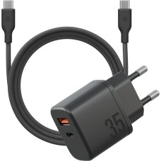 Energea Ładowarka sieciowa Bazic Goport Velox    Kit 1xUSB-C 1xUSB-A GaN 35W z kablem plecionym czarny