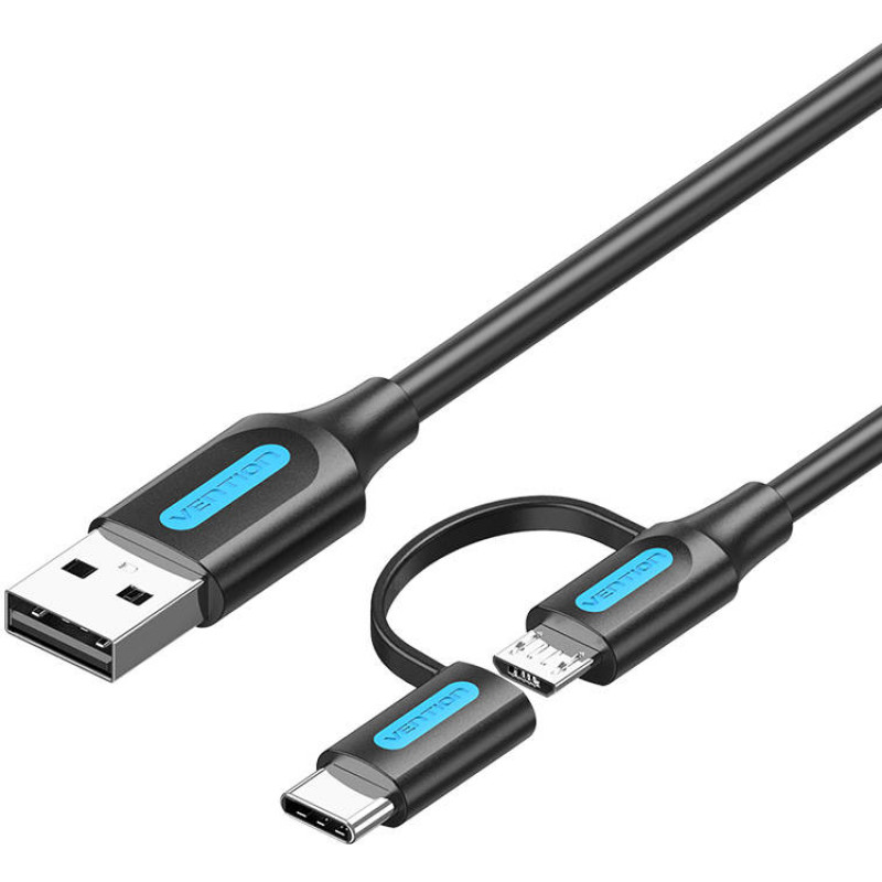 Vention Cable 2in1 USB 2.0 to USB-C/Micro USB Vention CQDBF 1m (black)