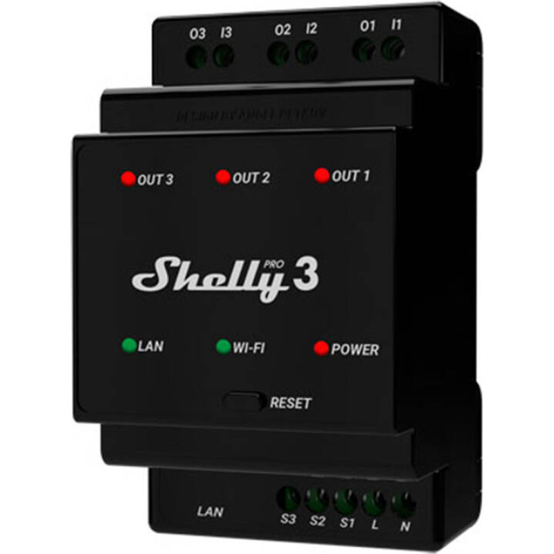 Shelly DIN Rail Smart Switch Shelly Pro 3 with dry contacts, 3 channels