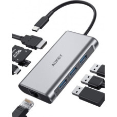 Aukey CB-C91 aluminium USB-C Hub 8in1 RJ45 Eth