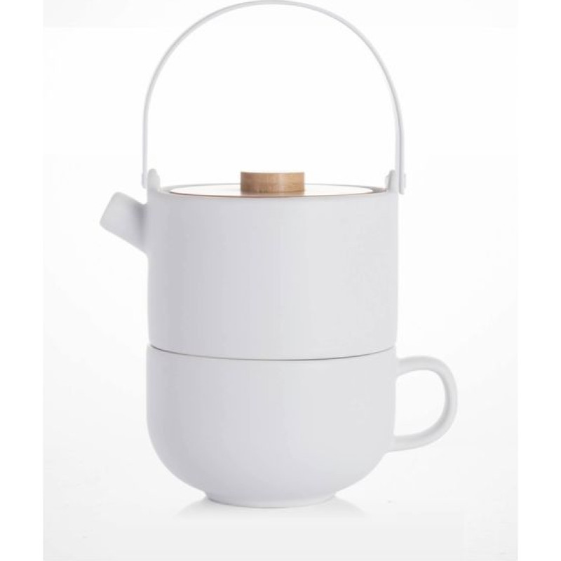 Bredemeijer Tea-for-one Umea white with Bamboo lid  142007