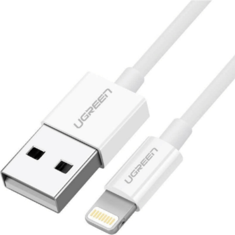 Ugreen cable USB 2.0 A lightning 2m, 5V/2.4A iPhone 7 / 7plus / 6S/ 6 / 6 Plus, iPhone 5s/5c/5, iPad Mini/Mini 2, iPad 1 m Balts