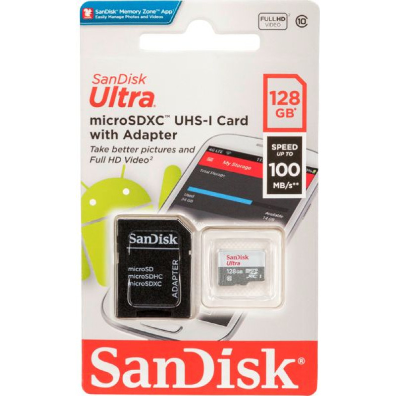 Sandisk Ultra Lite microSDXC Ad. 128GB 100MB/s SDSQUNR-128G-GN3MA