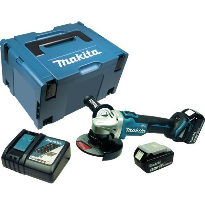 Makita SZLIFIERKA KĄTOWA 18V 125mm 2 x 5,0Ah LI-ION BEZSZCZOTKOWA WALIZKA MAKPAC DGA506RTJ