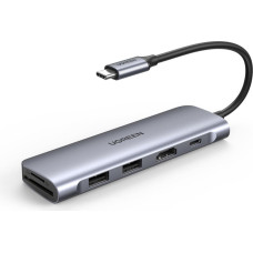 Ugreen 6-in-1 USB C PD USB 3.2 Gen 1 (3.1 Gen 1) Type-C Sudrabs