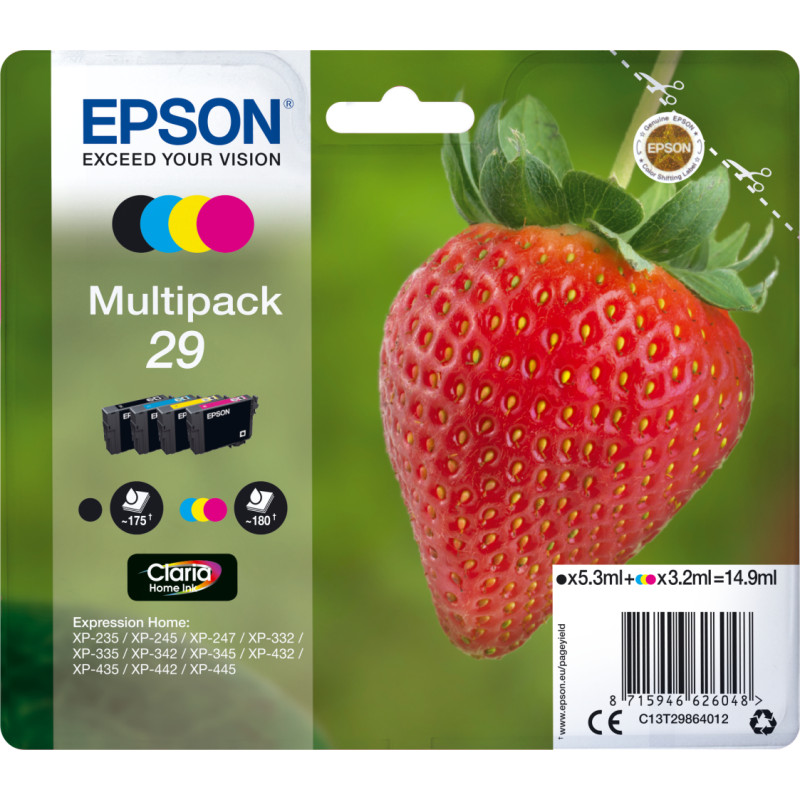 Epson Strawberry C13T29864012 tintes kārtridžs 1 pcs Oriģināls Standarta produktivitāte Melns, Tirkīzzils, Fuksīns, Dzeltens