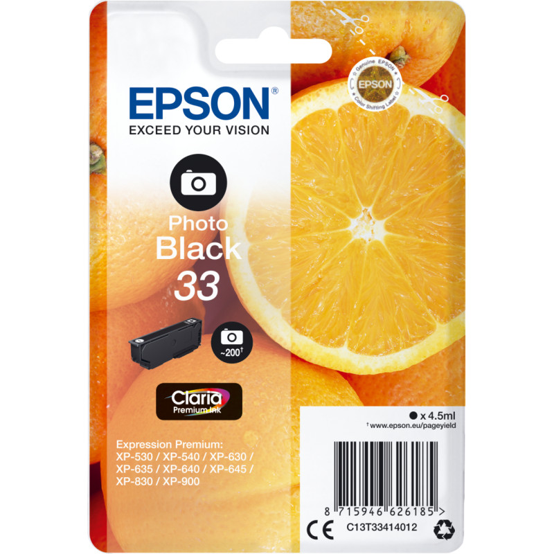 Epson Oranges C13T33414012 tintes kārtridžs 1 pcs Oriģināls Standarta produktivitāte Foto melns