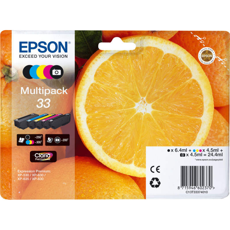 Epson Oranges C13T33374011 tintes kārtridžs 1 pcs Oriģināls Standarta produktivitāte Melns, Foto melns, Tirkīzzils, Fuksīns, Dzeltens