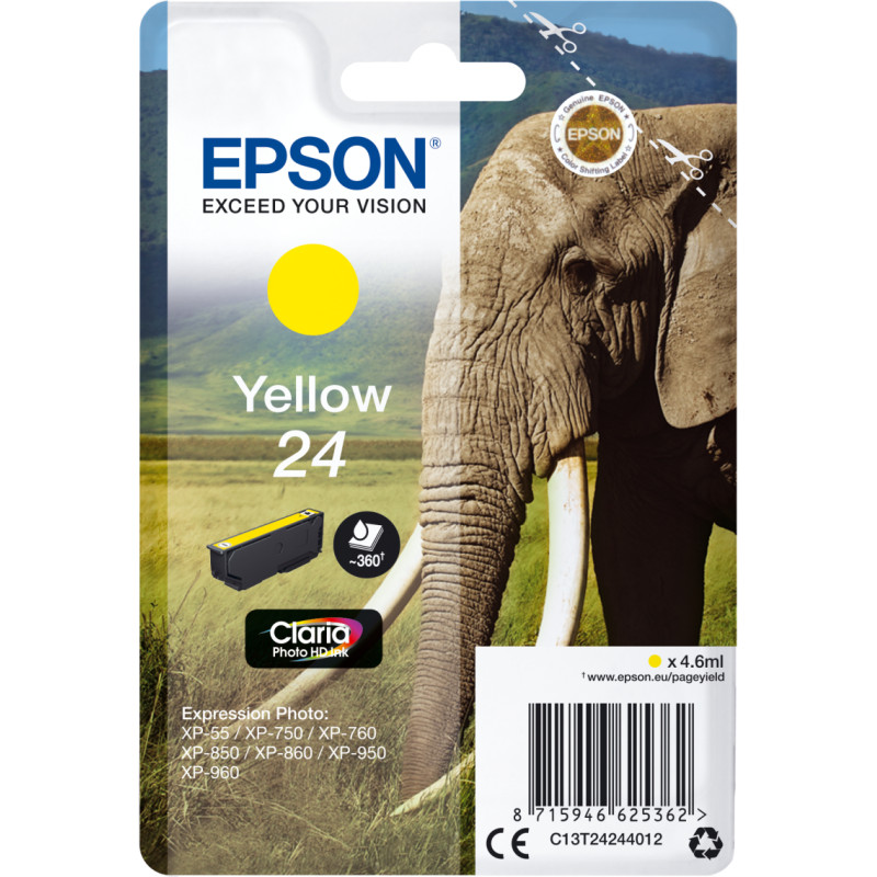 Epson Elephant C13T24244012 tintes kārtridžs 1 pcs Oriģināls Standarta produktivitāte Dzeltens