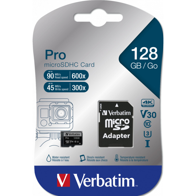 Verbatim Pro 128 GB MicroSDXC UHS-I Klases 10