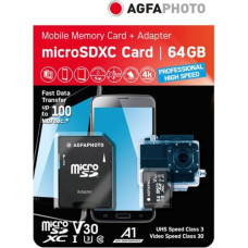 Agfaphoto MicroSDXC UHS-I   64GB High Speed C10 U3 V30 + Adapter