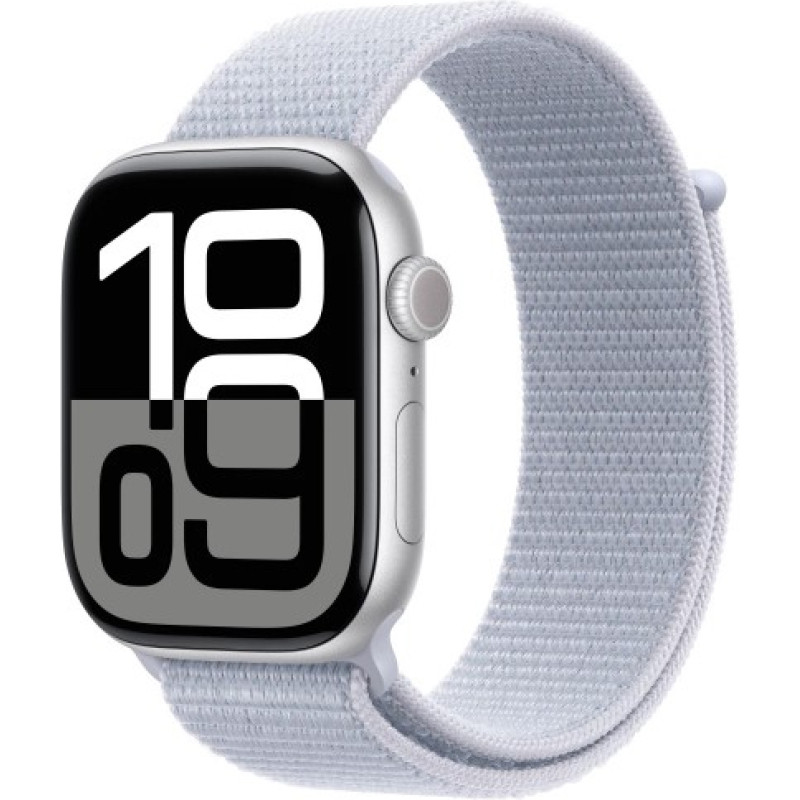 Apple Watch Series 10 GPS + Cellular 46 mm Silver Aluminium Case with Blue Cloud Sport Loop